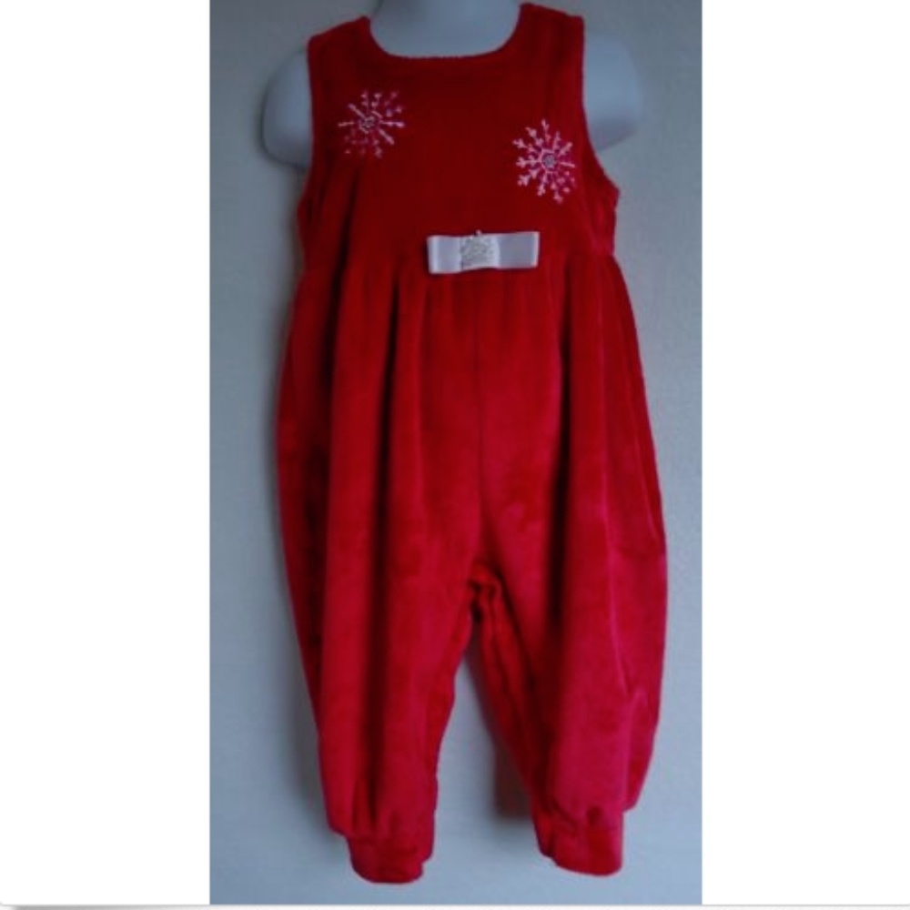 Chicken Noodle Romper Holiday Snowflake Red USA